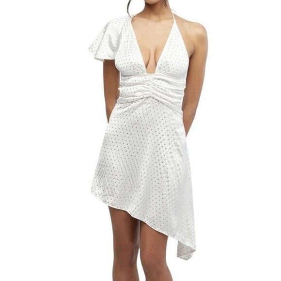 WeWoreWhat Mini Crystal Asymmetrical Dress XS White Beaded Fairy Party Sexy - Picture 1 of 9